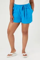 Women's Tie-Waist Paperbag Shorts in Ibiza Blue, 0X