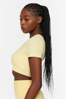 Women's Active Contrast-Trim Crossover Crop Top Mellow Yellow/White