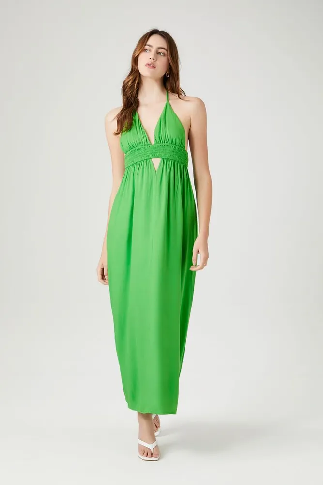 Women's Cutout Halter Maxi Dress in Green Large