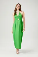 Women's Cutout Halter Maxi Dress in Green Large