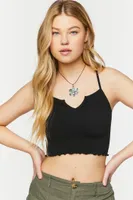 Women's Seamless Lettuce-Edge Cropped Cami Black,