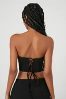 Women's Cropped Lace-Up Tube Top Black