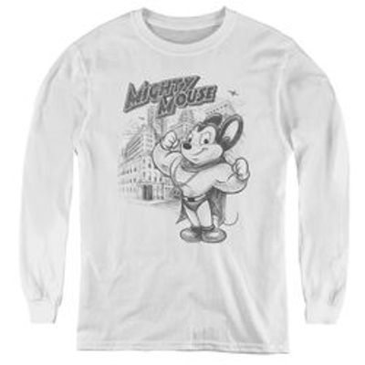 Mighty Mouse Protect And Serve - Youth Long Sleeve Tee - White