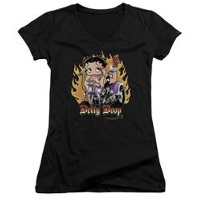 Betty Boop Biker Flames Boop - Junior V-neck - Black