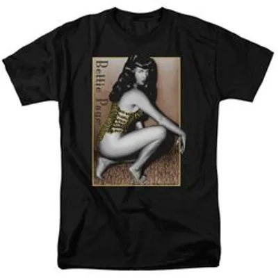 BETTIE PAGE CROUCHING LEOPARD - S/S ADULT 18/1 - BLACK T-Shirt