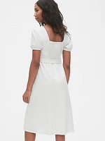 Maternity Linen-Cotton V-Neck Midi Dress