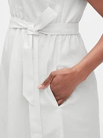 Maternity Linen-Cotton V-Neck Midi Dress