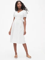 Maternity Linen-Cotton V-Neck Midi Dress