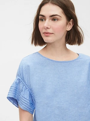 Linen-Cotton Pintuck Sleeve Top