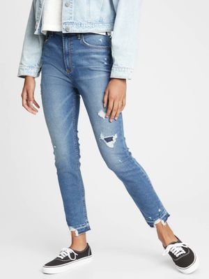 Teen Destructed Sky High Rise Skinny Ankle Jeans with Stretch