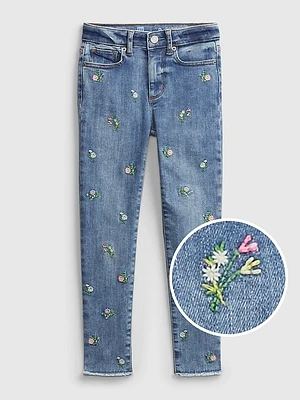 Kids High-Rise Skinny Ankle Embroidered Floral Jeggings with Max Stretch