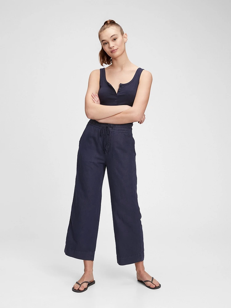 High Rise Linen-Blend Wide-Leg Pants