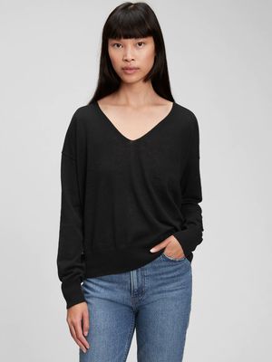 Linen Blend Lightweight V-Neck Sweater