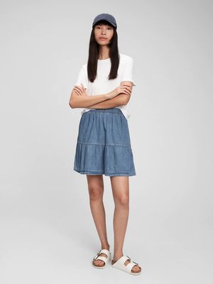 Pull-On Denim Mini Skirt with Washwell