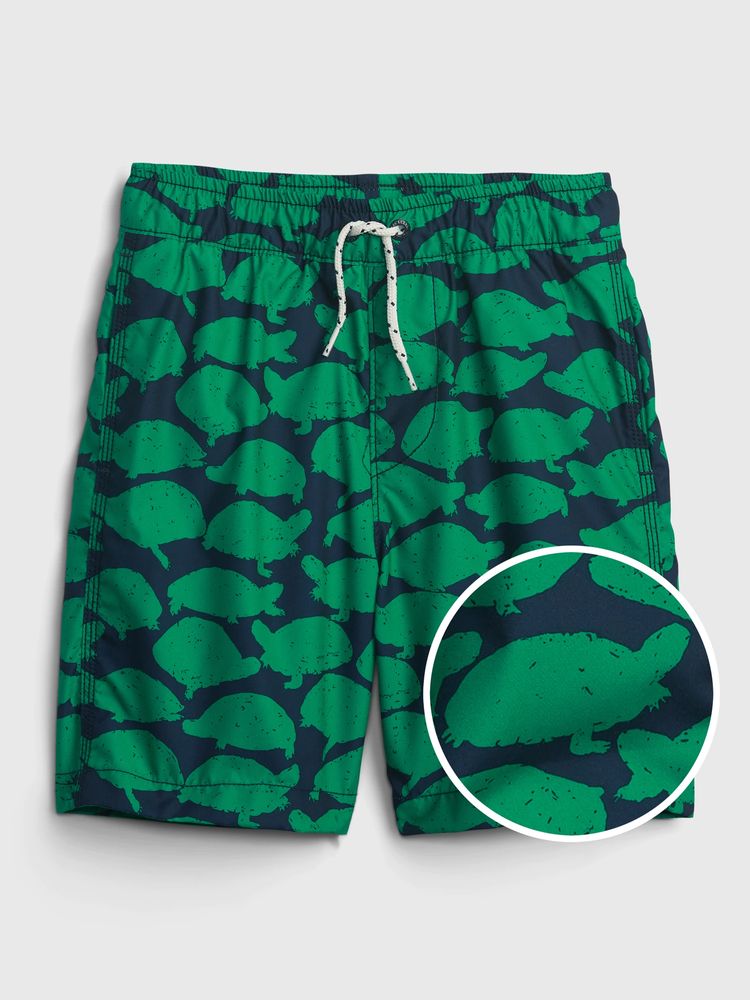 Kids 100% Recycled Polyester Printed Swim Trunks