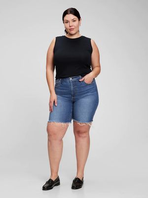 9 High Rise Denim Bermuda Shorts with Washwell