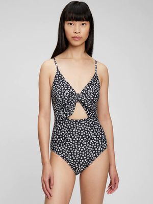 Recycled Bunny-Tie Cutout One-Piece Swimsuit