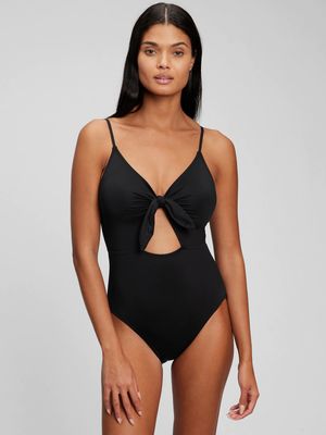 Recycled Bunny-Tie Cutout One-Piece Swimsuit
