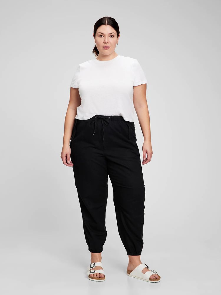 High Rise Linen-Cotton Utility Joggers with Washwell