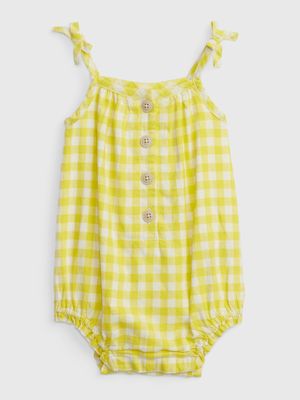 Baby Linen-Cotton Gingham Bubble Shorty One-Piece