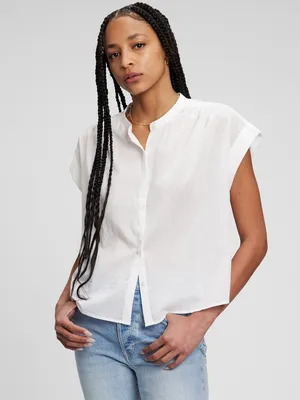 Shirred Button-Front Shirt
