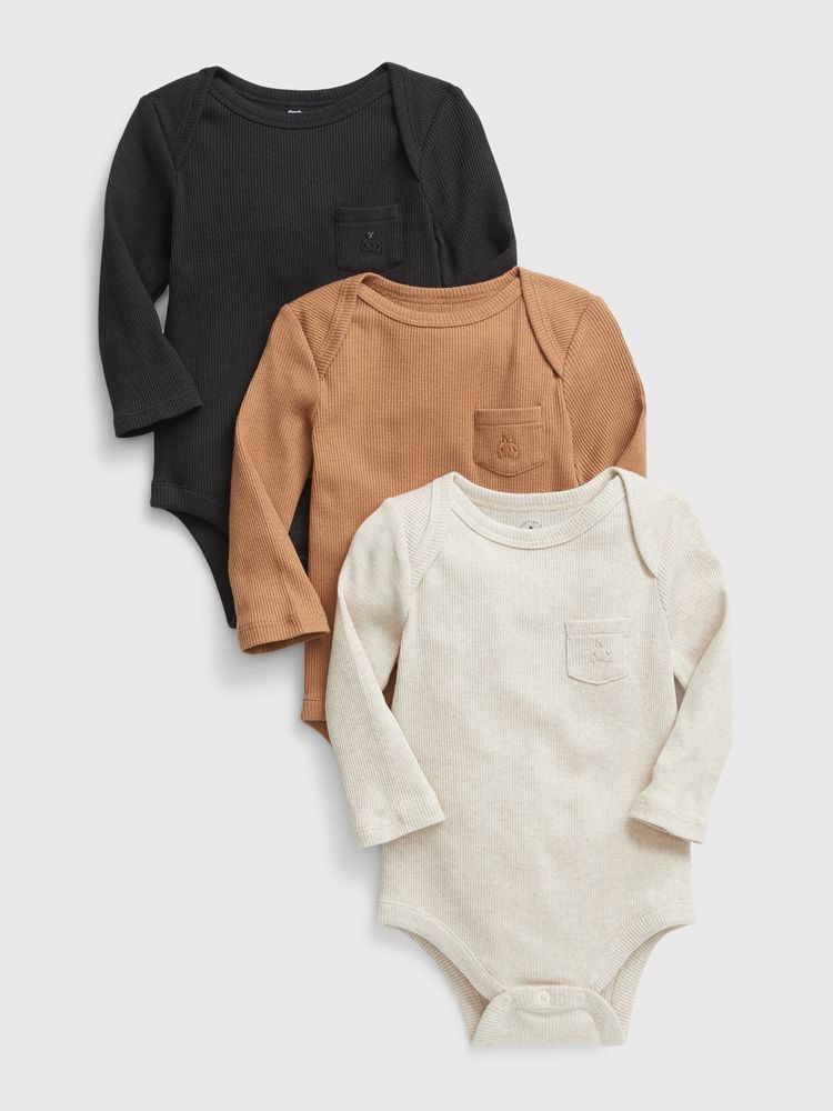 Baby 100% Organic Cotton Ribbed Pocket Bodysuit (3-Pack)