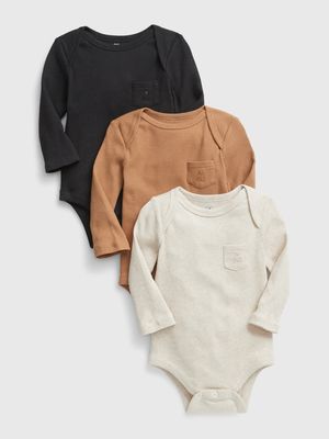 Baby 100% Organic Cotton Ribbed Pocket Bodysuit (3-Pack
