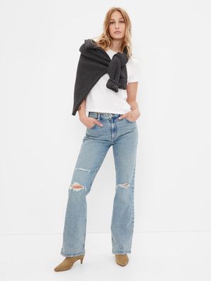 Mid Rise 90s Loose Flare Jeans with Washwell