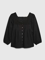 Puff Sleeve Button-Front Top