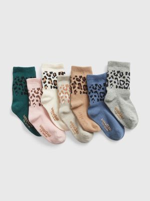 Toddler Leopard Print Crew Socks (7-Pack
