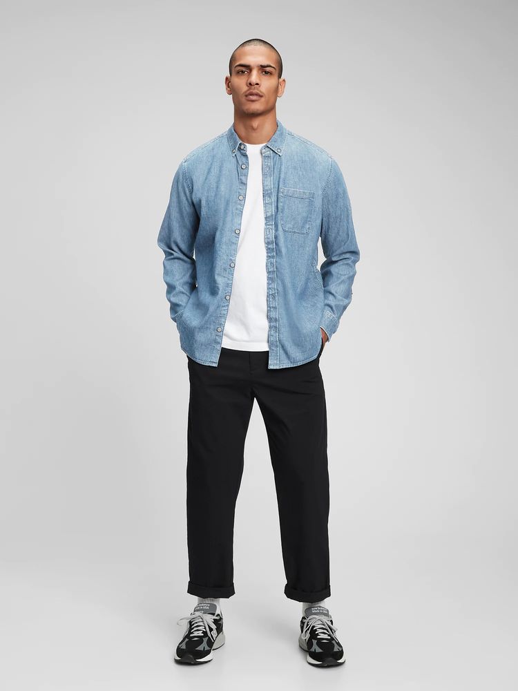 Straight-Hem Denim Shirt