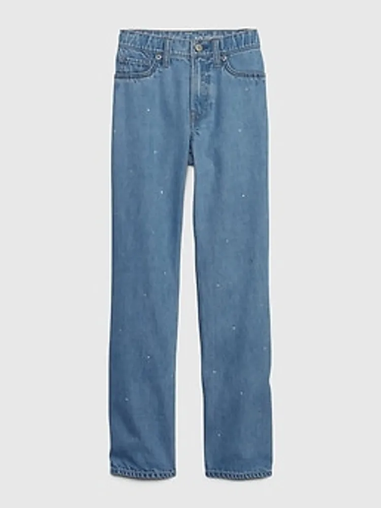 Kids High Rise Rhinestone 90s Loose Jeans with Washwell