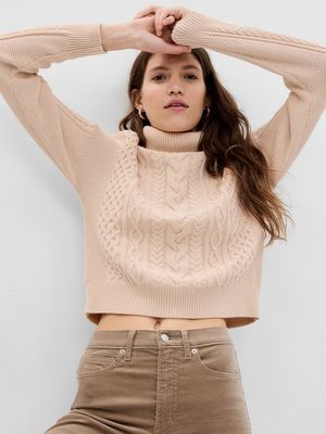 Cropped Cable-Knit Turtleneck Sweater