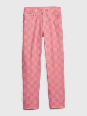 Kids High Rise Checkerboard 90s Loose Jeans with Washwell