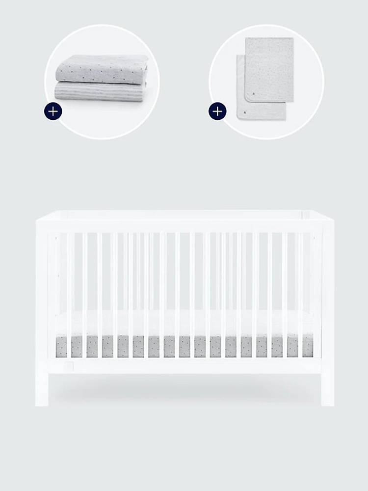 babyGap Charlie Crib with Grey Dots and Stripes Bedding Bundle