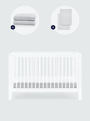 babyGap Charlie Crib with Grey Dots and Stripes Bedding Bundle