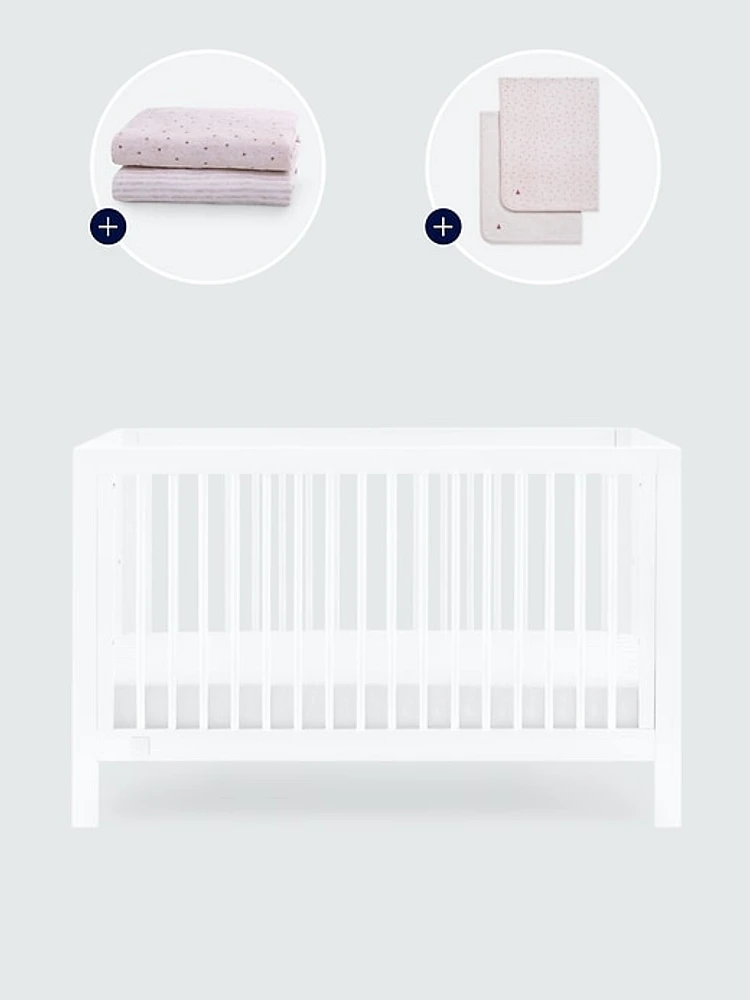 babyGap Charlie Crib with Pink Hearts and Stripes Bedding Bundle