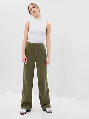 Mid Rise Twill Wide-Leg Khakis