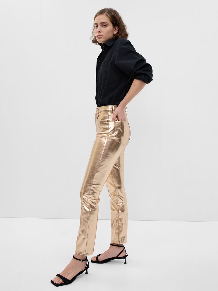 High Rise Faux-Leather Vintage Slim Pants
