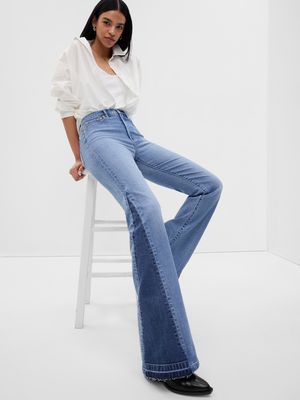 High Rise Patched 70s Flare Jeans with Washwell