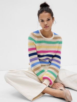 Stripe Crochet Crewneck Sweater