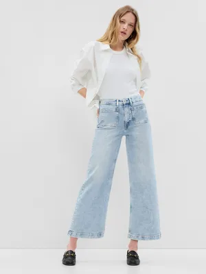 High Rise Stride Wide-Leg Ankle Jeans