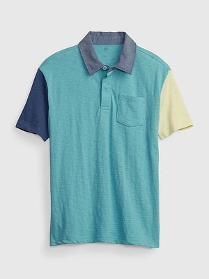 Kids Chambray Collar Polo Shirt