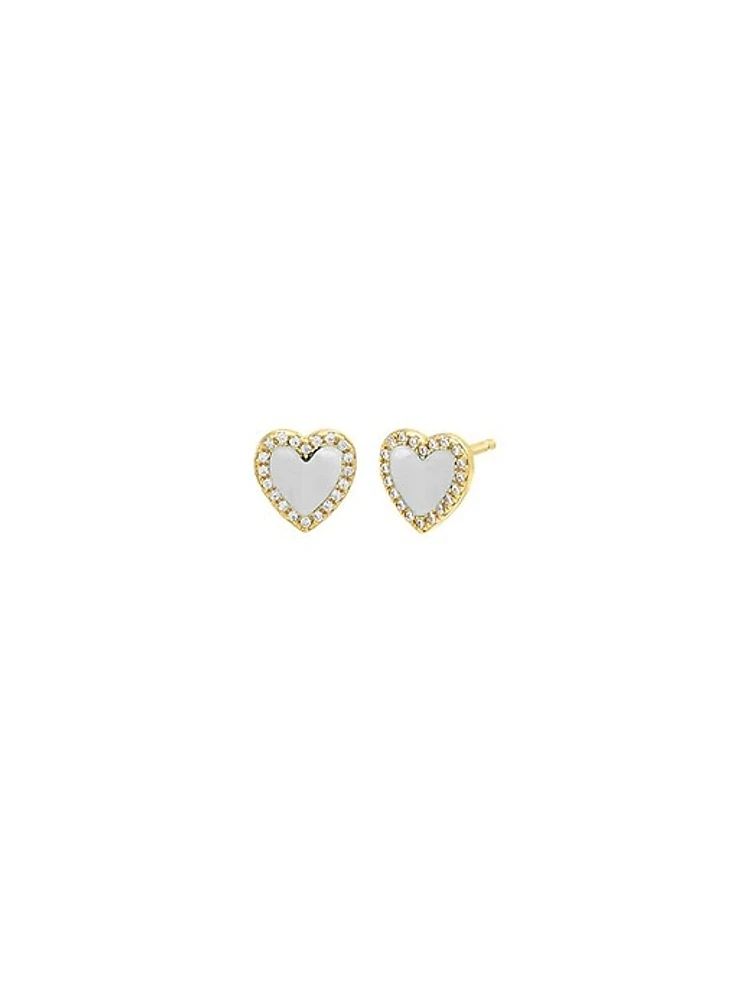 Colored Stone Pave Heart Stud Earring