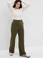 Mid Rise Twill Wide-Leg Khakis