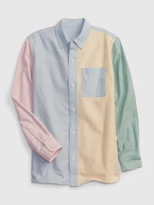 Kids Linen-Cotton Colorblock Oxford Shirt