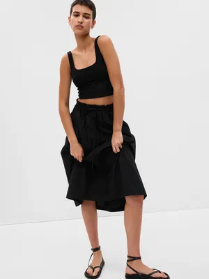 Paperbag Pull-On Midi Skirt