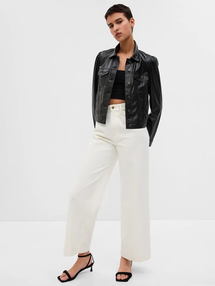 Puff Sleeve Faux-Leather Jacket