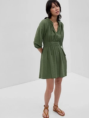 Puff Sleeve Tie-Front Mini Dress