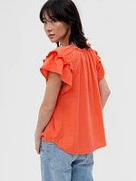 Crinkle Gauze Flutter Sleeve Top